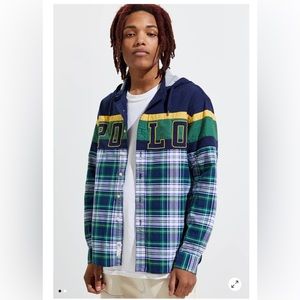 Polo Ralph Lauren Oxford Hooded Button Down Plaid Flannel Shirt Men XXL